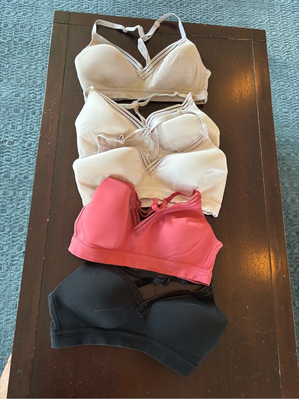 Athleta Y back sports bras (size small D-add cup) Set in Black, Cream & Pink - Picture 1 of 2